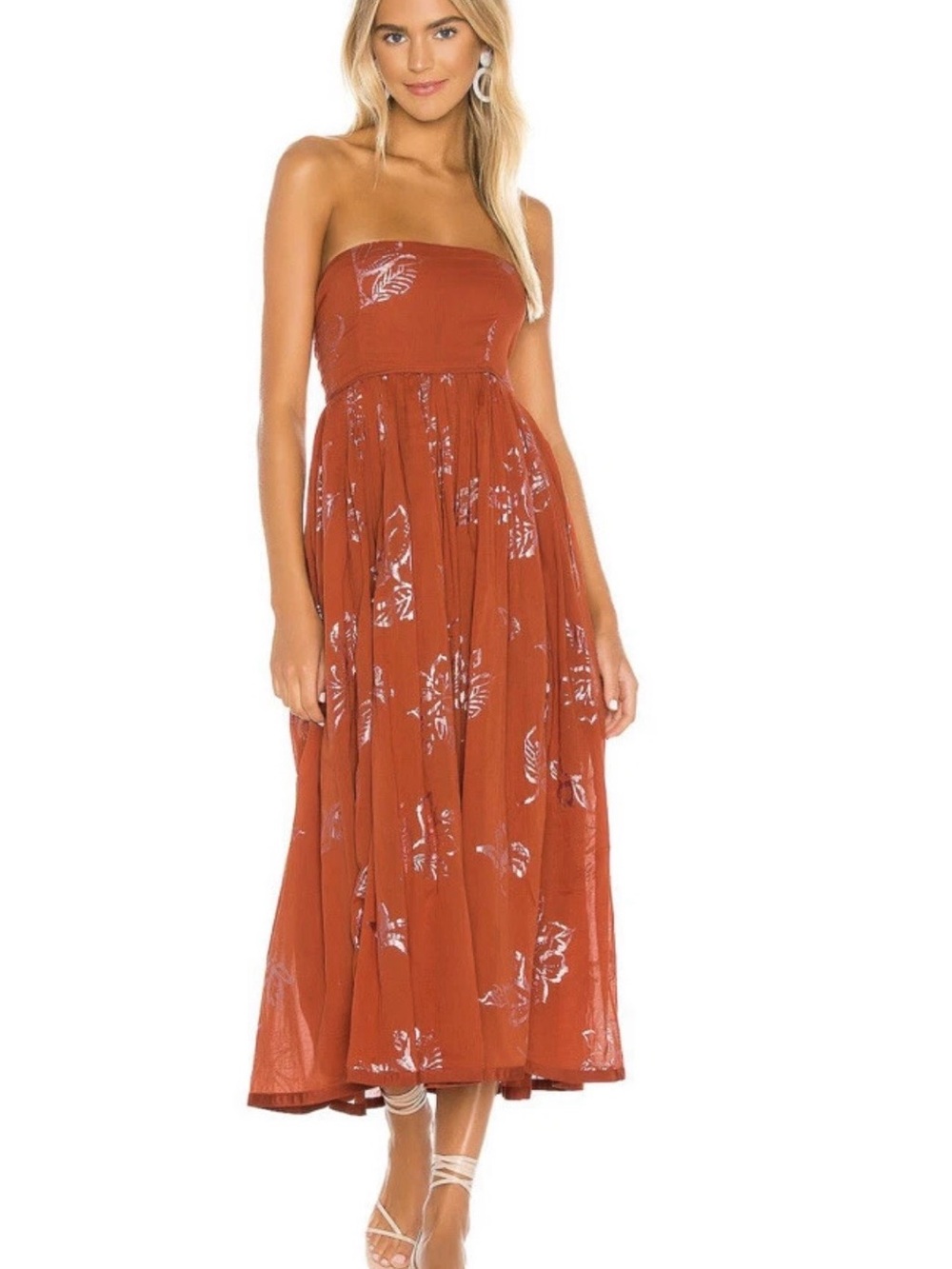 Free People Baja Babe Brick Brown Strapless Bandeau BOHO Midi Dress Sz S - Picture 4 of 10